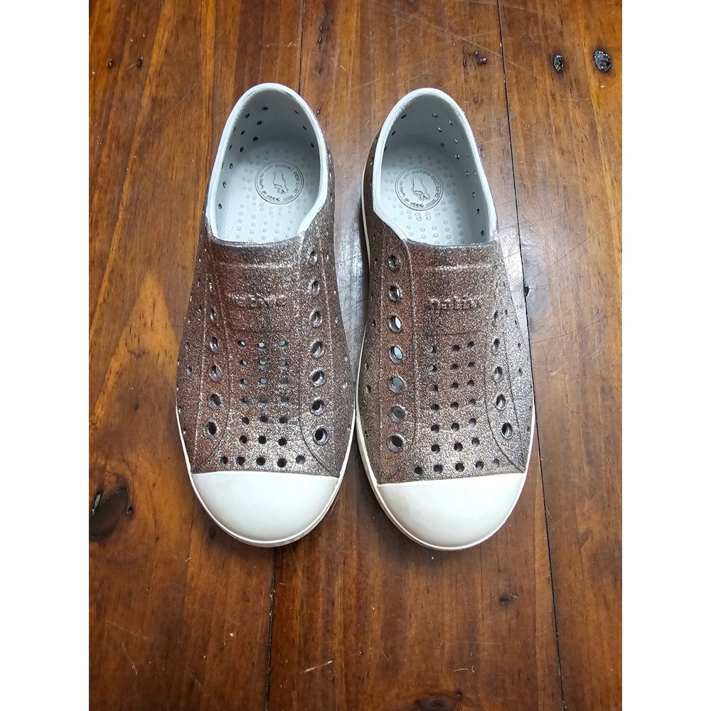 Native Jefferson Bling Glitter Slip On Shoes Rose Gold Bronze Kids Size C12